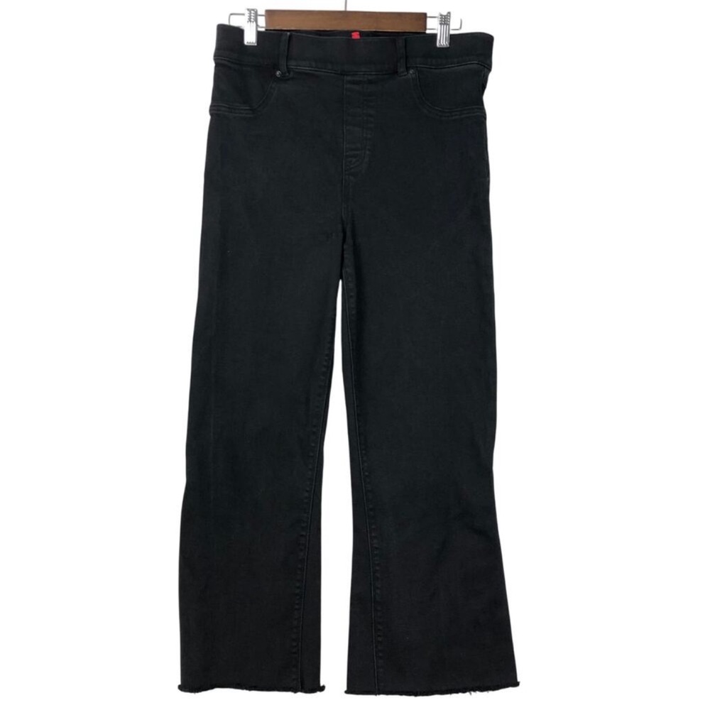 SPANX Black Raw Hem Flare Wide Leg Cropped Stretch Denim